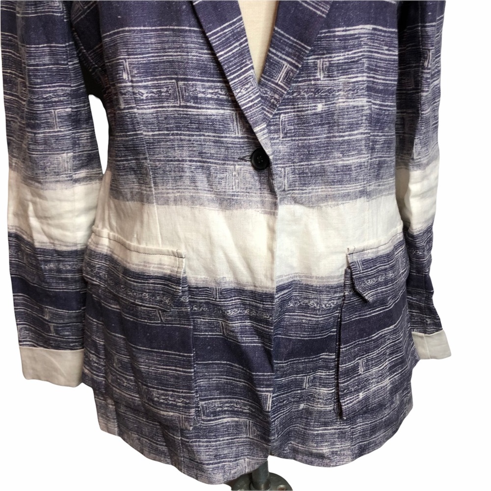 Raquel Allegra Indigo Linen Blend One Button Blazer Jacket - Picture 4 of 12